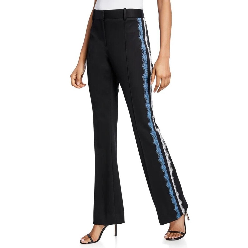 Veronica Beard Coyne Lace Pintuck Boot-Cut Pants Size 2 Black Blue White Lace